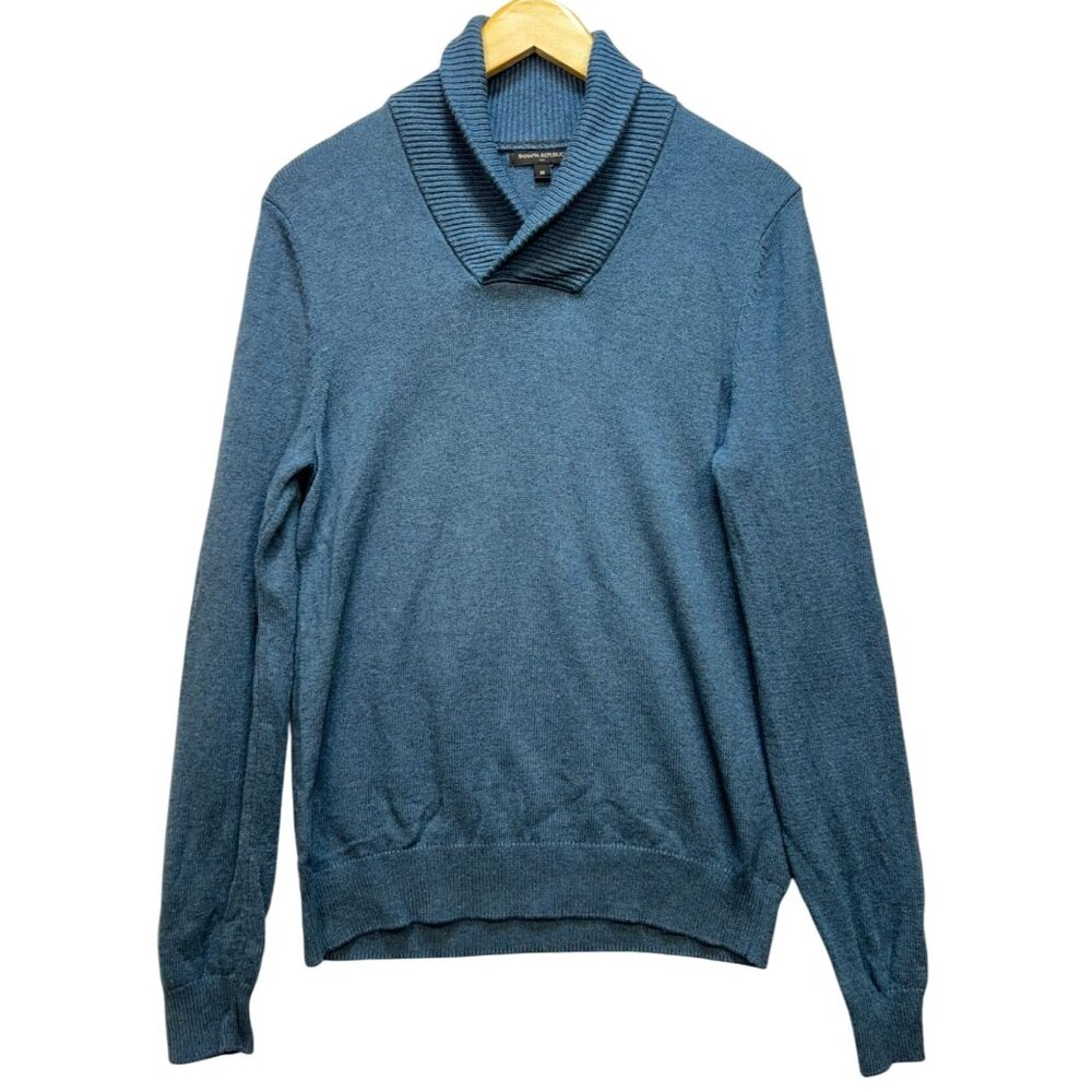 Banana Republic Mens Shawl Neck Pullover Sweater Knit Long Sleeve Sz M Teal Blue